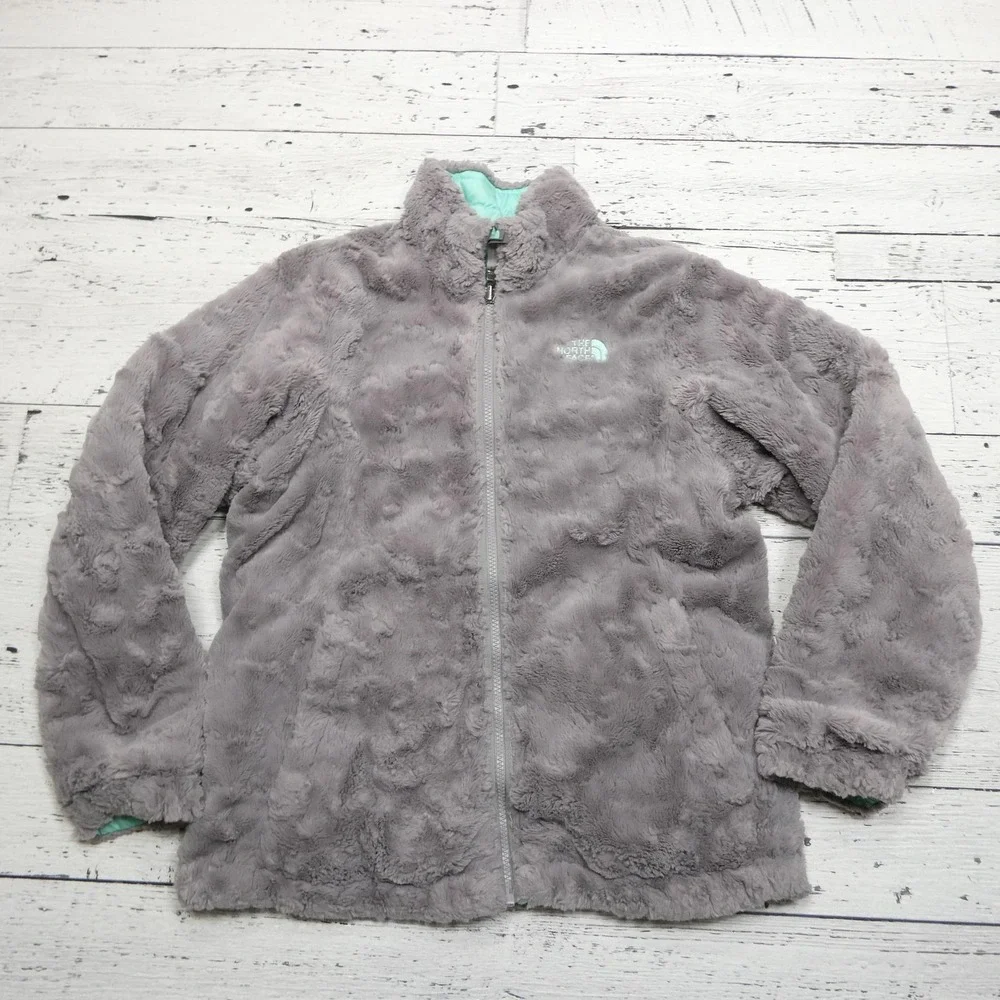 The North Face Jacket Girls XL 18‎ Green Reversible Mossbud Swirl Fleece Quilted